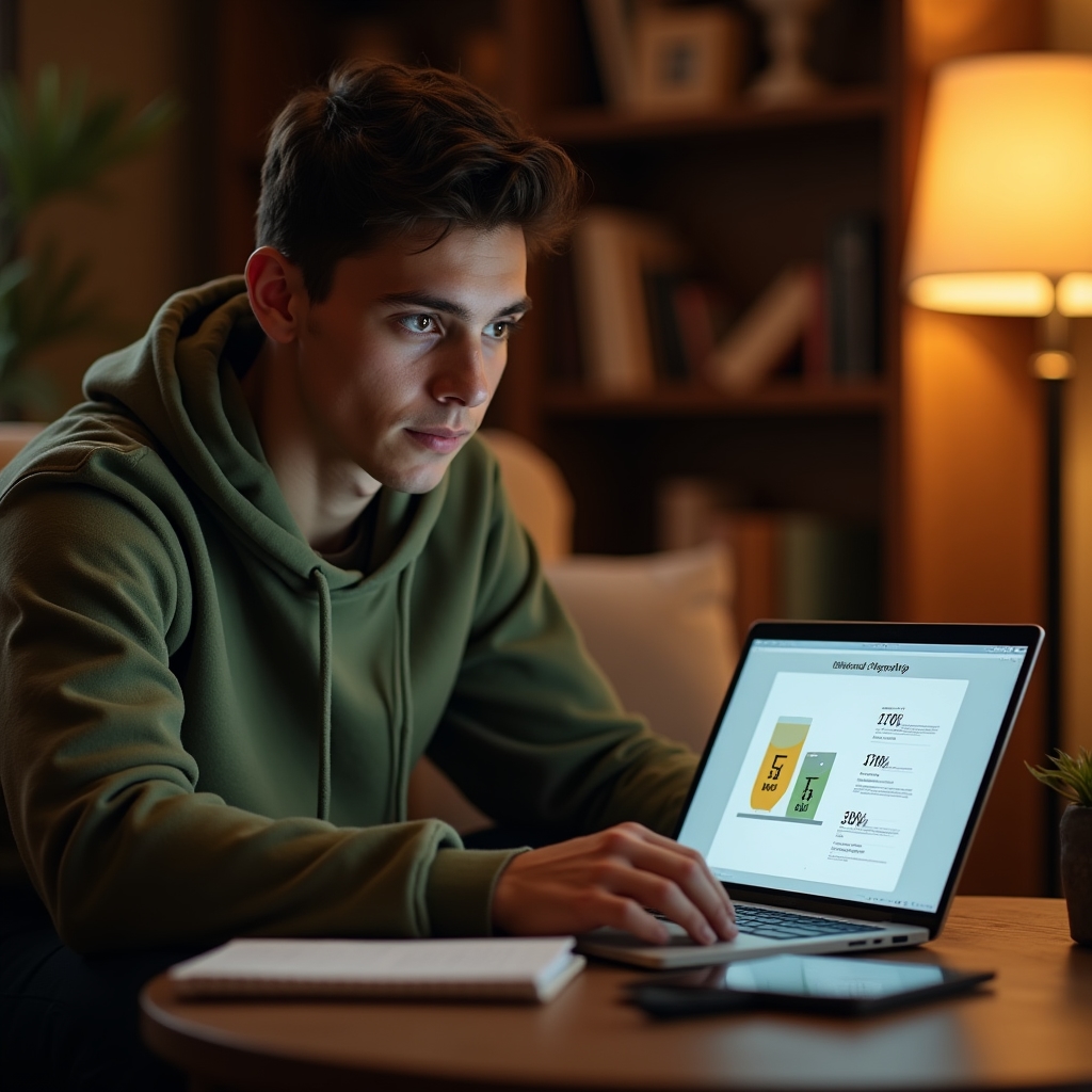 Erklärvideo wird auf Laptop angesehen, gemütliche Lernumgebung